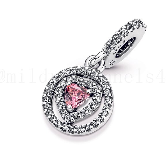 Pandora Sparkling Double Halo Heart Dangle Charm - Picture 3 of 5